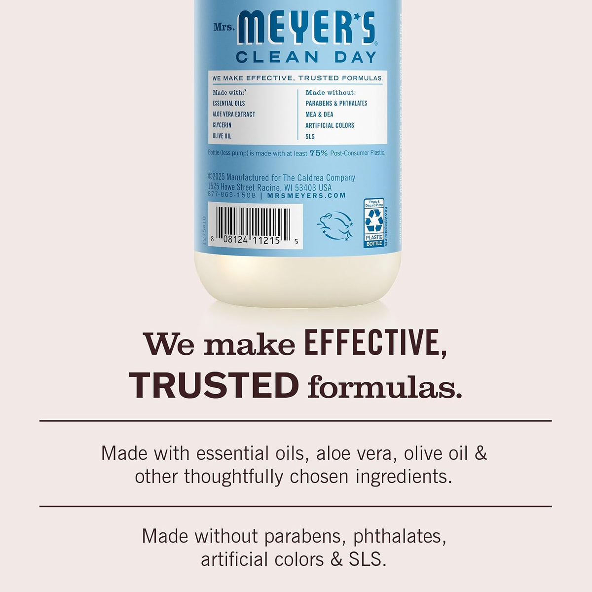 MRS. MEYER'S CLEAN DAY Hand Soap, Rain Water Scent, 12.5 Fl Oz Bottle - 3 Pack | Moisturizing Liquid Hand Soap, Softens and Cleans Hands, Cruelty Free, Made with Essential Oils, Olive Oil, and Aloe Vera