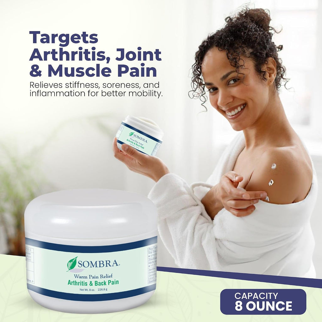 Sombra Warm Pain Relief 8 oz Jar for Arthritis, Back Pain & Pre-Exercise | For Arthritis Chronic Pain Pre-Workout Rub Vegan Formula Free of Artificial Fragrances, Dyes, NSAIDs, Wax, Petroleum, Alcohol