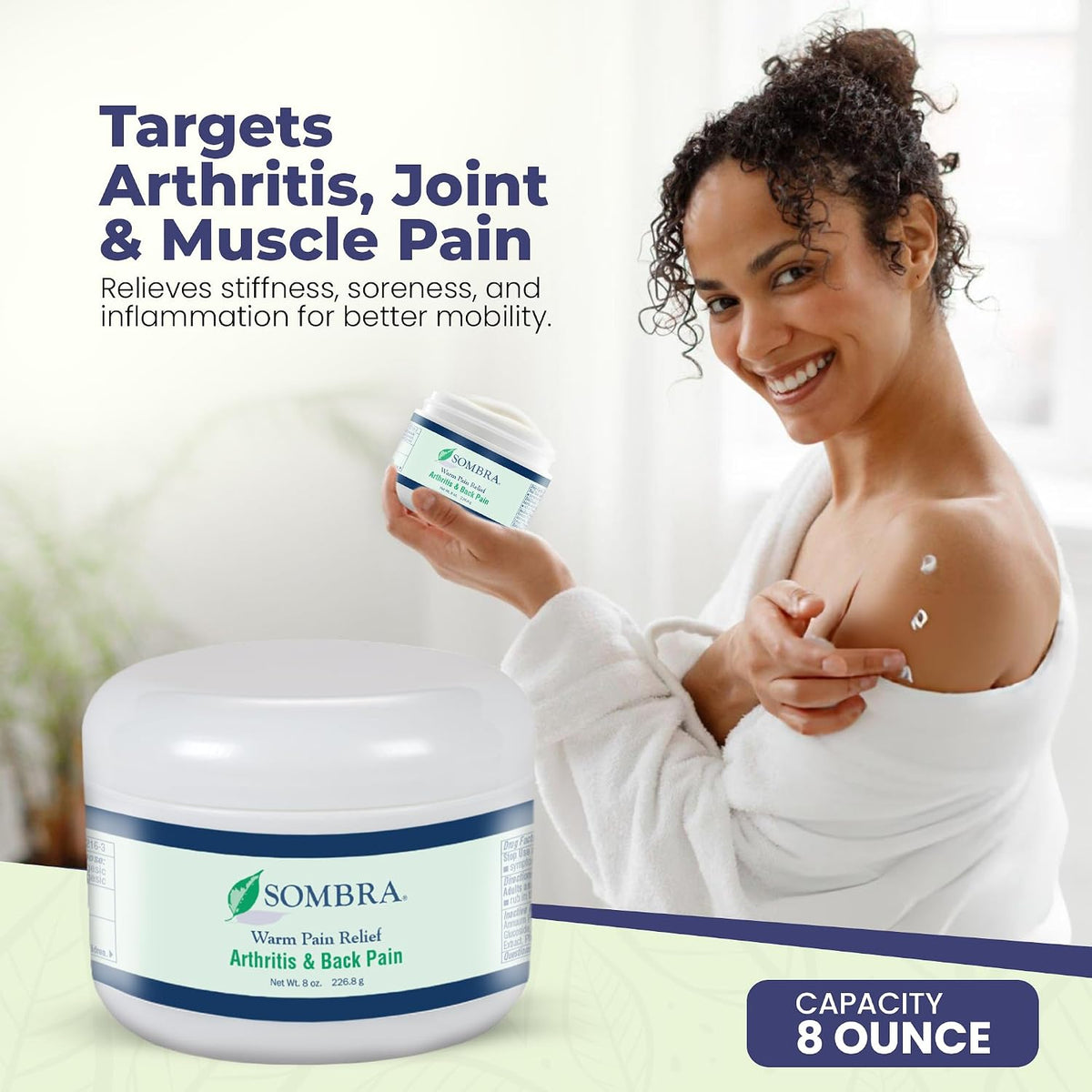 Sombra Warm Pain Relief 8 oz Jar for Arthritis, Back Pain & Pre-Exercise | For Arthritis Chronic Pain Pre-Workout Rub Vegan Formula Free of Artificial Fragrances, Dyes, NSAIDs, Wax, Petroleum, Alcohol