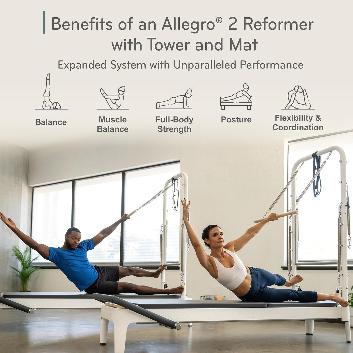 Balanced Body Allegro 2 Pilates Reformer, Pilates Exercise Equipment, Workout Equipment for Home or Studio, Storm Gray