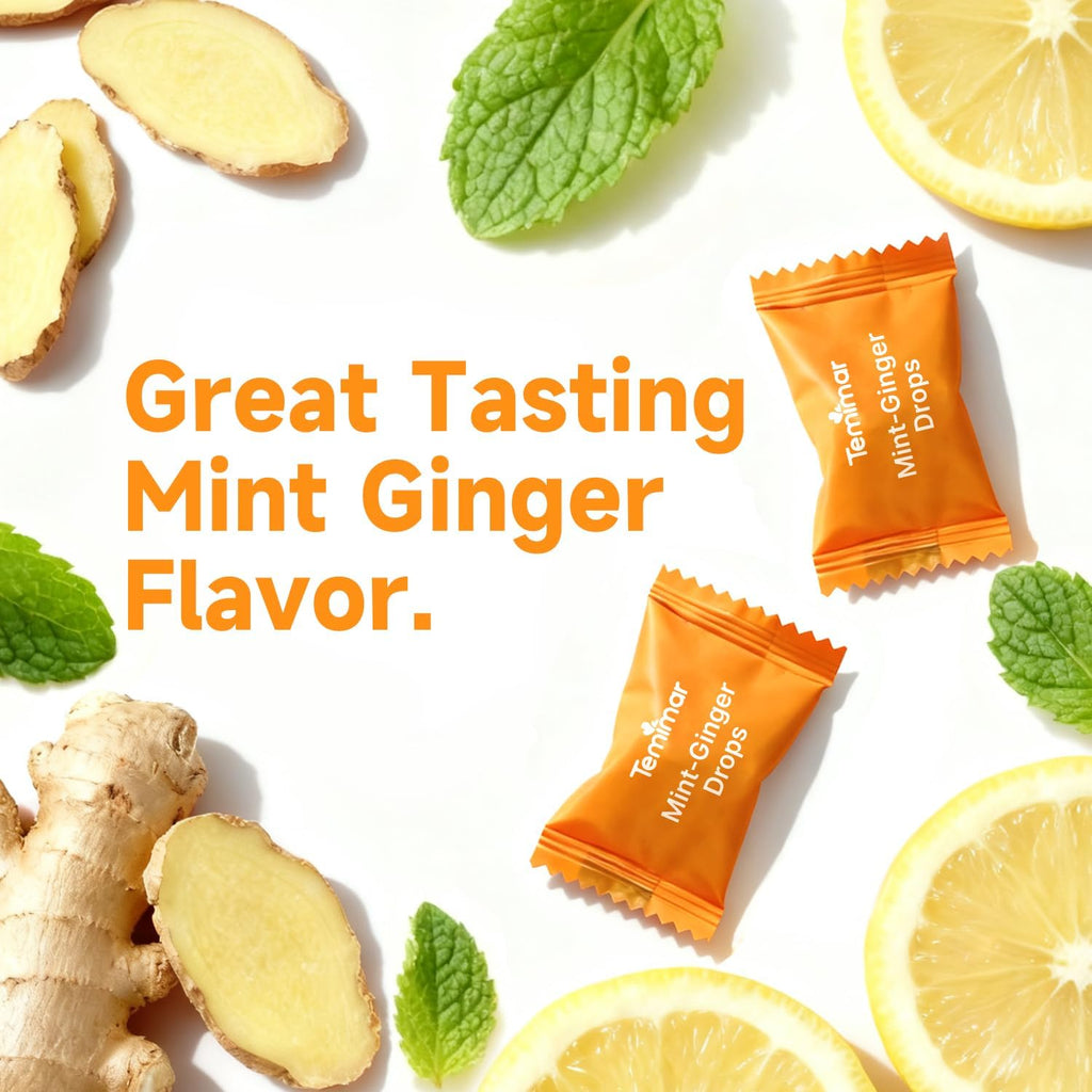 Mint-Ginger Drops, Fast-Acting Nausea Relief, Support Motion Sickness and Morning Sickness Relief, Added Vitamin B6, 30 Wrapped Ginger Candies
