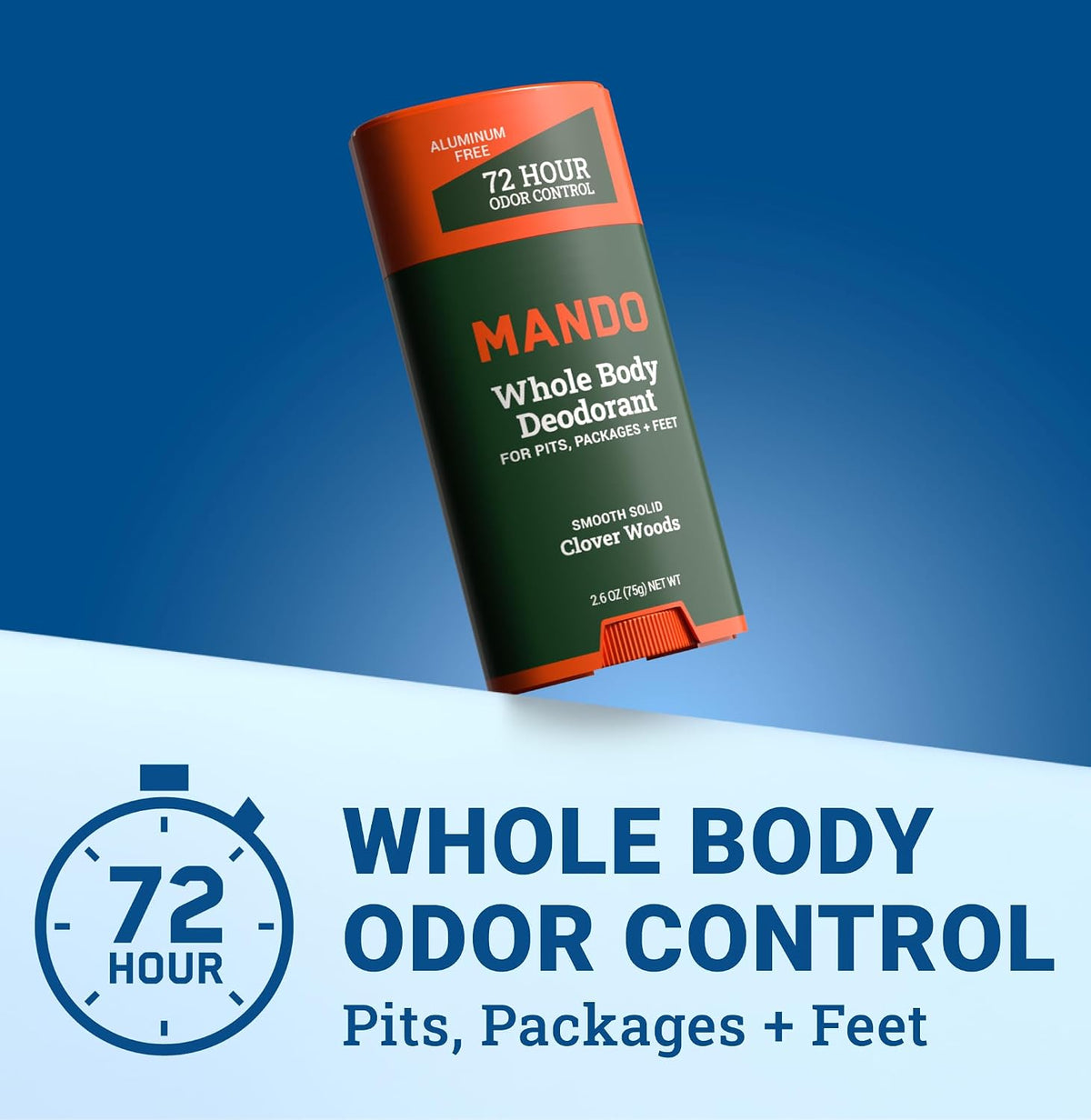 Mando Whole Body Deodorant For Men - Solid Stick - 2.6 oz, 2 pk - Woods | 72 Hour Odor Control with Mandelic Acid. Use on underarms, chest, feet & below the best. Aluminum Free & Baking Soda Free