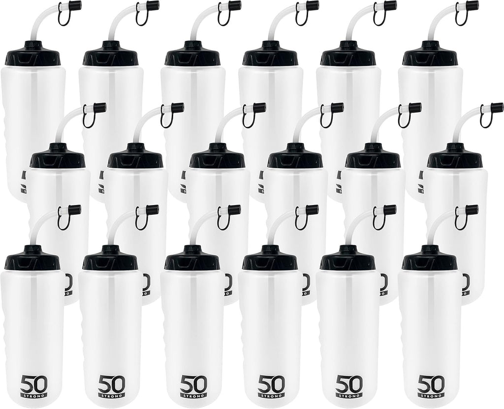 50 Strong | Hockey & Lacrosse Straw Water Bottles, 18-Pack, 1 Liter