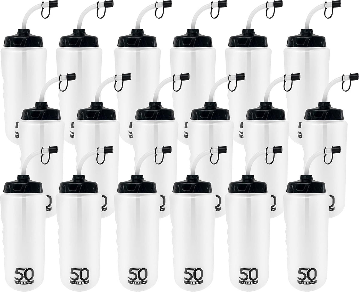 50 Strong | Hockey & Lacrosse Straw Water Bottles, 18-Pack, 1 Liter