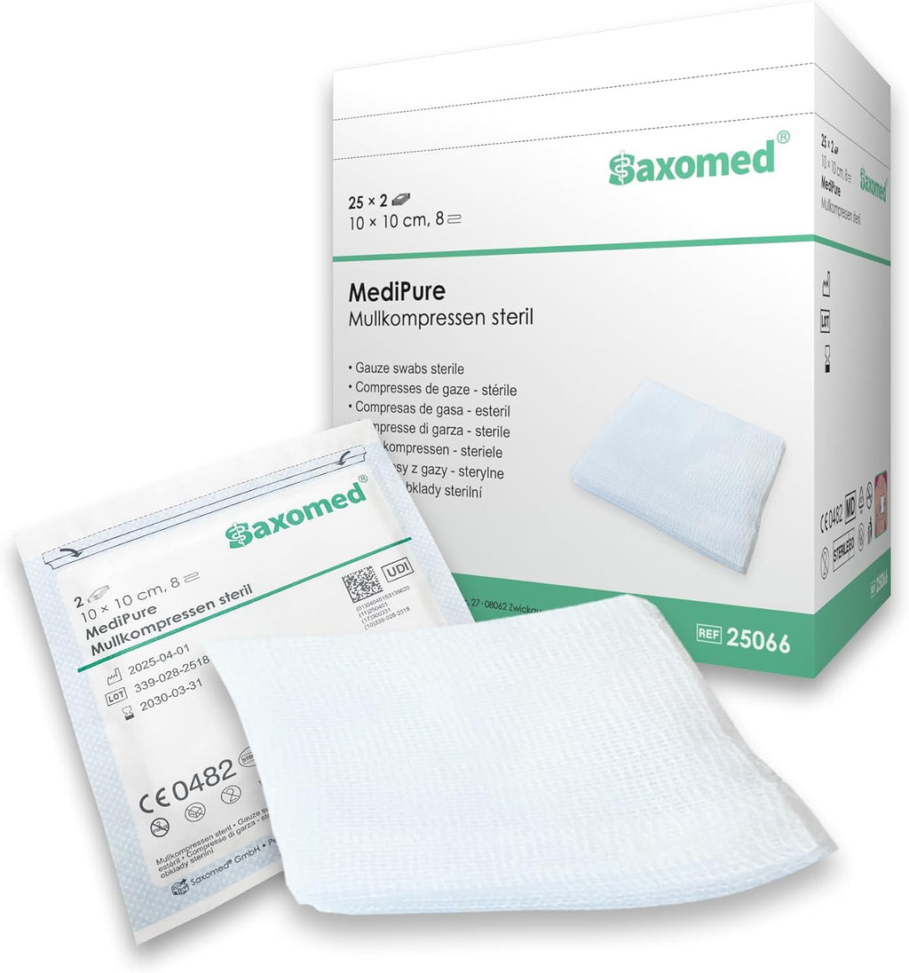 50 Sterile Dressings 10 x 10 cm – Sterile 100% Cotton Dressings – Sterile Gauze Tablets 10 x 10 cm in Individual Non-Adherent Envelopes – Extra Soft, Breathable and Absorbent