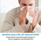 Pressureze Nasal Spray - All Natural Preservative-Free Sterile - Fast Relief Nasal Spray - for Sinus Allergies Congestion Blocked Ears Loud Snoring | 130 Sprays, 18 ml