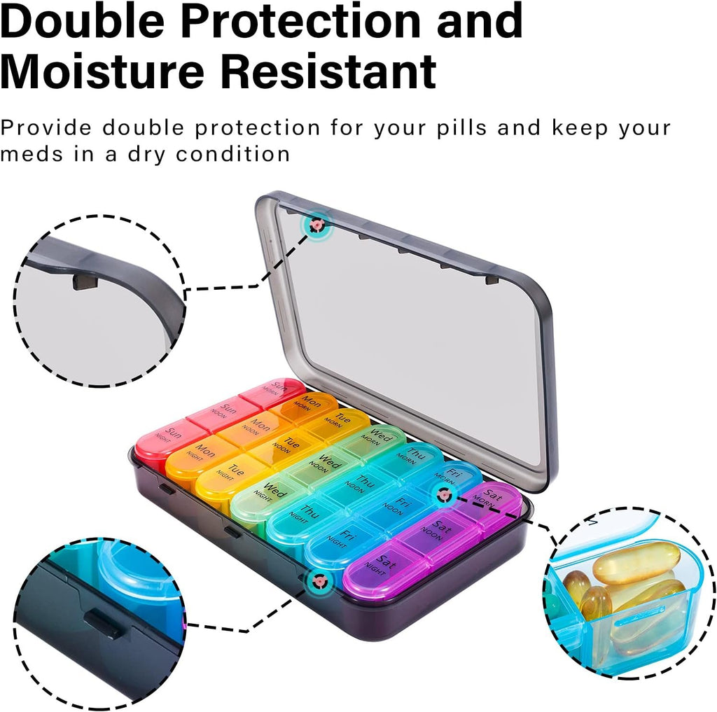 Daviky Pill Organizer 3 Times a Day, Pill Box 7 Day, Weekly Travel Case
