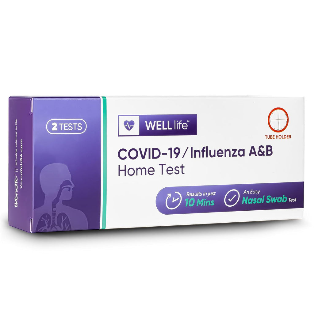 WELLlife COVID-19/Flu A&B Home Test, 3-in-1 Antigen Rapid Test, Results in 10 Minutes,Made-in-USA, Covid Flu Combo Testing Kit, 2 Tests,No Discomfort