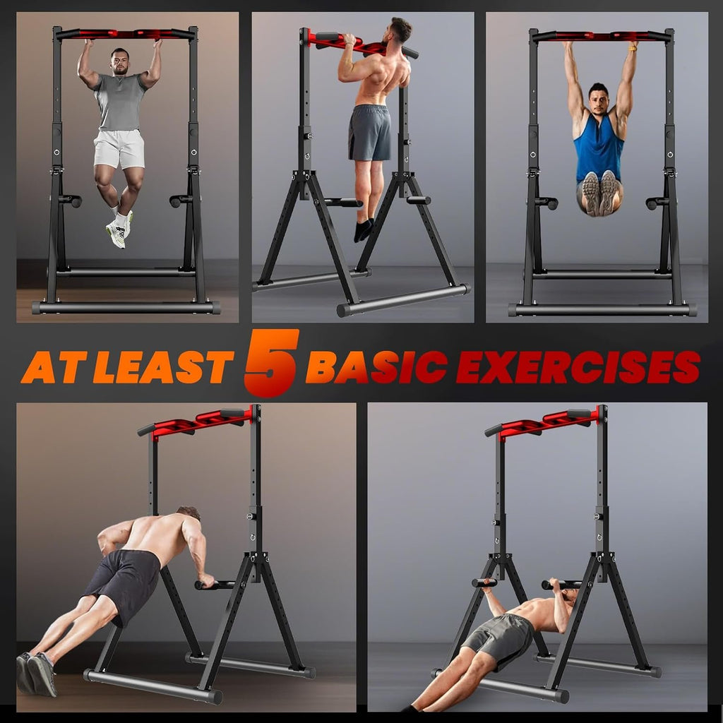 WATBKHE Power Tower Pull Up Dip Station Foldable, Pull Up Bar Station Adjustable, Multi-Function Home Gym, Strength Training Fitness Equipment, Triangular Design, for Home Outdoor