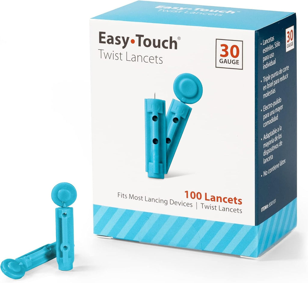 EasyTouch Twist Lancets - 30 G, (100 per Box) | Sterile Single-Use Lancets, Triple-Bevel Design, Multiple Gauge Options, Fits Most Lancing Devices