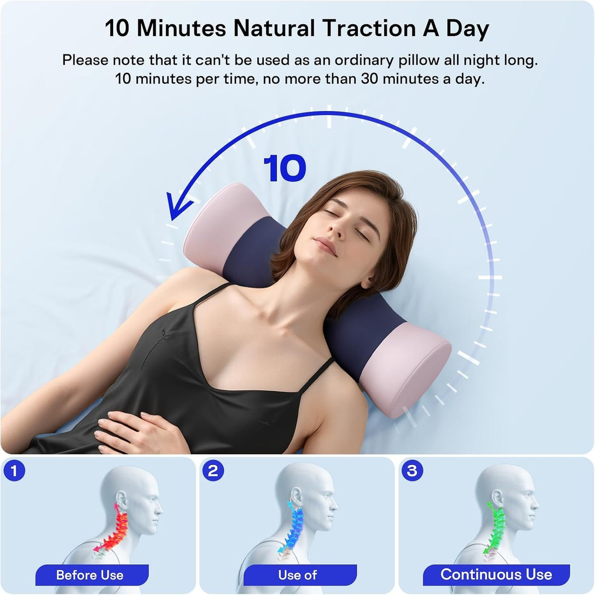 Neck Roll Pillow - Cooling Cover Round Neck Pillow for Sleeping - Memory Foam Cervical Roll Pillow - Ergonomic Bolster Pillow for Neck, Leg, Back, Yoga, Relaxing (Blue Purple)