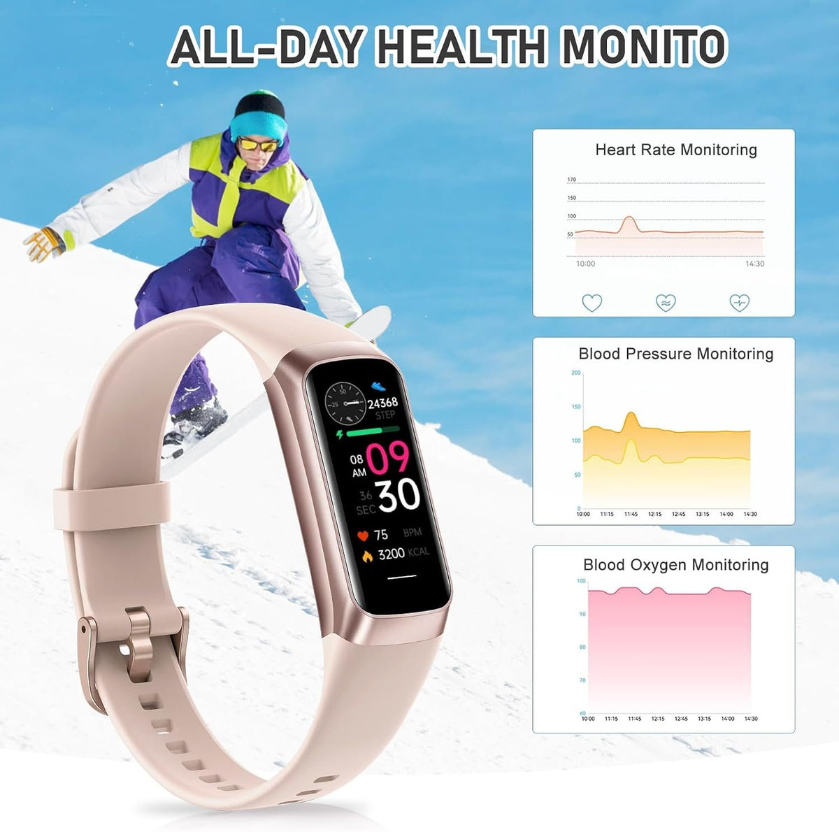 Fitness Tracker for Women Men with Heart Rate/Blood Pressure/Calories | Activity Tracker with 1.1"" AMOLED Screen, Waterproof Step Tracker for Android iPhones, Pink