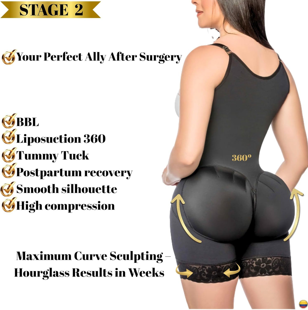 Colombian Shapewear Faja, Bodysuit Stage 2 Post-Surgery, BBL, Lipo 360, Tummy Tuck, Luxury Compression.