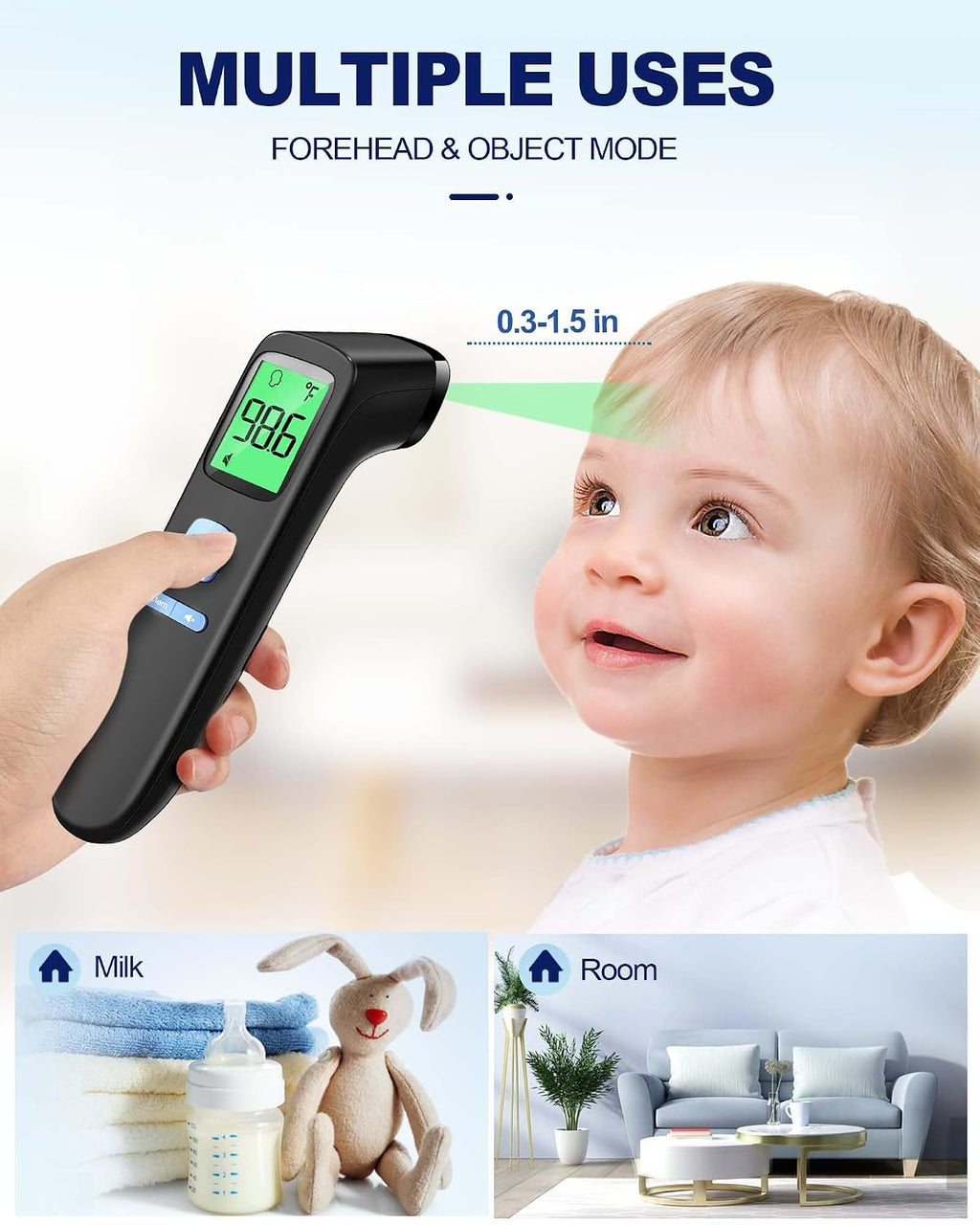 Non-Contact Forehead Thermometer for Adults and Kids, 1 Second Result | Accurate Reading with Large Display, Mute Mode, Memory Recall, Fever Alarm, Easy to use for Home & Hospital