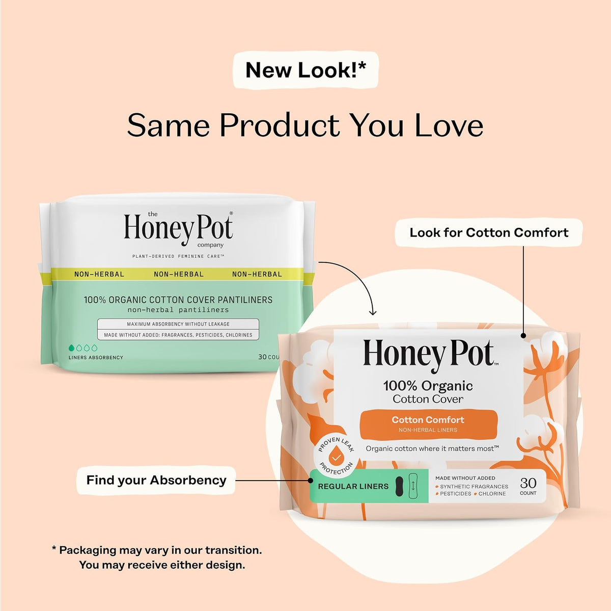 The Honey Pot Company - Cotton Comfort - Panty Liners for Women | Non-Herbal - Organic Cotton Cover & Ultra-Absorbent Pulp Core - Sanitary Pads - Feminine Care - 120ct