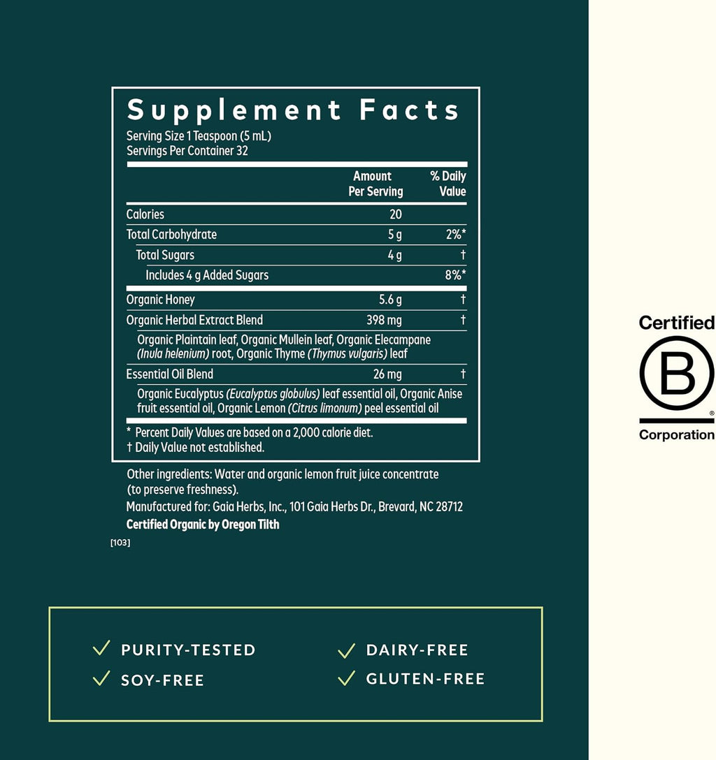Gaia Herbs Bronchial Wellness Syrup - Respiratory Support Supplement to Help Maintain Lung Health & Help Provide Comfort for Occasional Dry Cough* - 5.4 Fl Oz (Up to 32 Servings)
