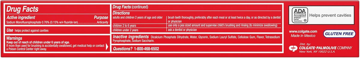 Colgate Cavity Protection Fluoride Toothpaste, Mint, 6 Pack, 6 oz | Bulk Anticavity Adult Toothpaste, Fights Cavities, Enamel Strengthening, ADA Accepted, Great Regular Mint Flavor
