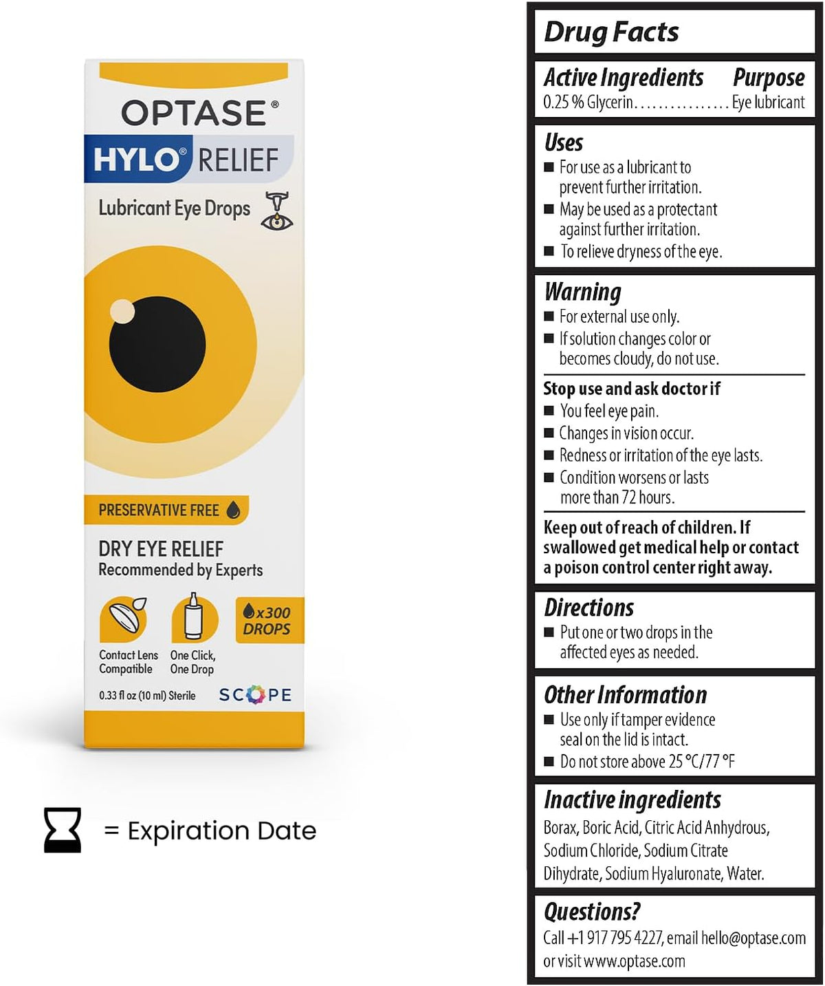 Optase® HYLO® Relief Dry Eye Drops, 0.33 fl oz | Preservative Free Eye Drops for Dry Eyes - One Click, One Drop Lubricant for Dryness - Contact Lens Compatible - 300 Drops
