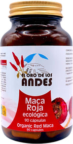 El Oro de los Andes Organic Red Maca 90 Capsules - Antioxidant Superfood for Hormonal Balance and Menopause - Bone and Prostate Protection - Vegan Andean Pure Root