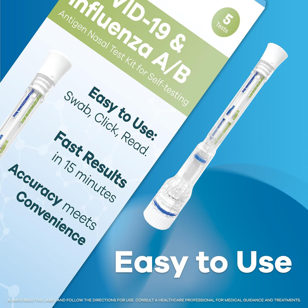 2San COVID-19 & Flu A/B Pen Test – Results in 15 Minutes – 5-Pack (5 Test) – Rapid Antigen Home Test – Clinically Accurate – Easy, Non-Intrusive Nasal Swab – Detects Flu & COVID