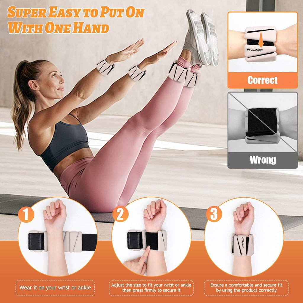 Ankle Weights Set of 2 (1 lb/2 lb/3 lb Each) Adjustable Wrist Weights for Women Men Wearable Arm Leg Weight for Pilates, Running, Walking, Workout, Yoga