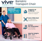 Vive Mobility Bariatric Transport Wheelchair for Adults - Supports 450lbs | Foldable, Heavy Duty Travel Wheel Chair - Portable, Transfer Aid with Swing Away Footrests & 22 Inch Wide Seat