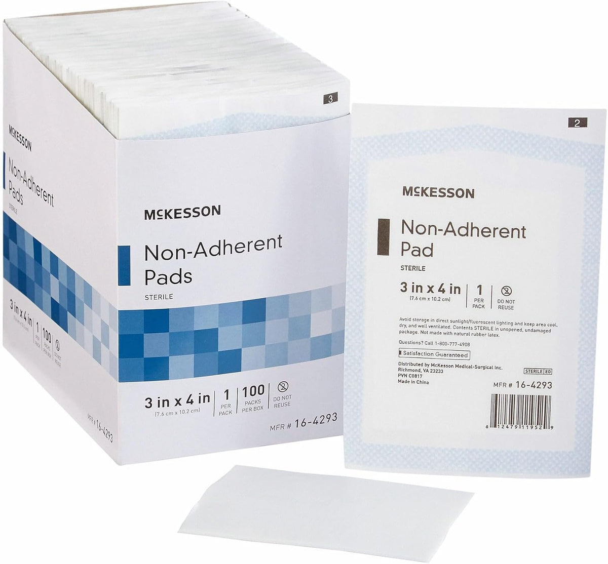 McKesson Non-Adherent Pads for Wounds, Sterile, 3 x 4 in, 100 ct