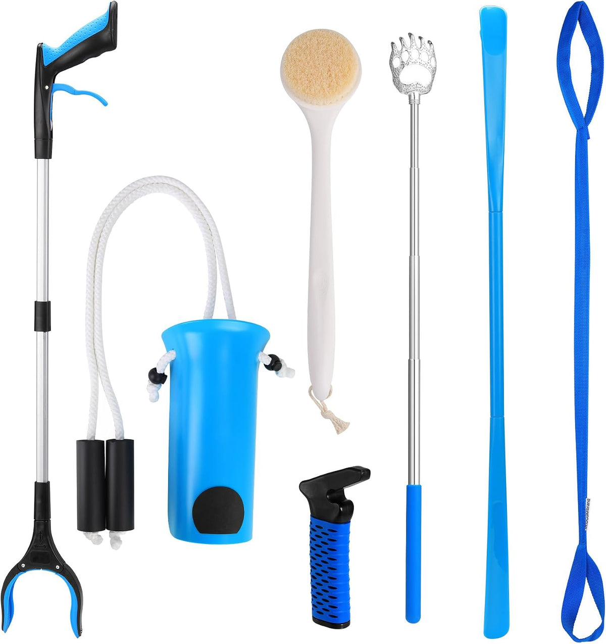 CAidRE 7PC Hip Kit, Hip Kit for Seniors Total Hip Replacement Prime, Mobility Aids with Reacher Grabber,Shoe Horn,Sock Aid,Leg Lifter,Shower Brush,Back Scratcher,Car Handle Assist for Surgery Recovery