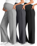 3 Pack Women's Maternity Lounge Pants Wide Leg Over The Belly Pregnancy Pajama Pants Loose Casual Trousers