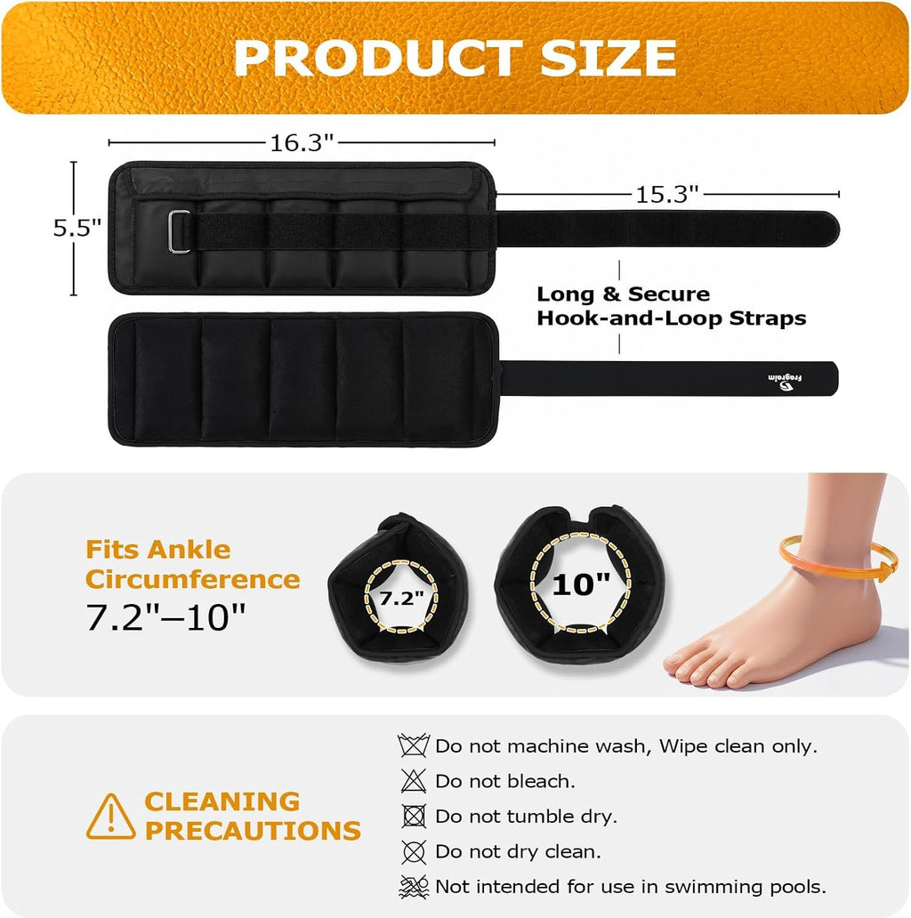 Adjustable Ankle Weights for Women and Men, 1 Pair (2–10 lbs) | PU Leather Leg Weights, Easy-Clean Surface, Removable Weight Bags, for Walking, Running, Pilates, Physical Therapy