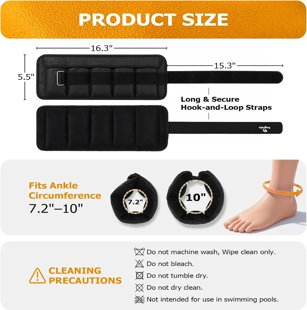 Adjustable Ankle Weights for Women and Men, 1 Pair (2–10 lbs) | PU Leather Leg Weights, Easy-Clean Surface, Removable Weight Bags, for Walking, Running, Pilates, Physical Therapy