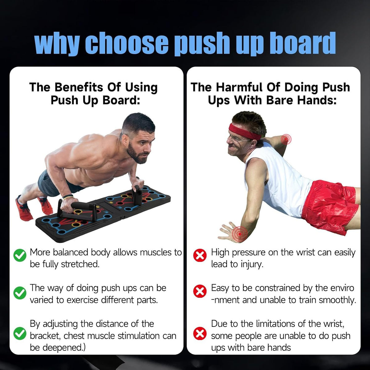 Push Up Board – Features 15 angle slots for perfect push-up form, targeting chest, arms, shoulders, core & back for a full-body workout.