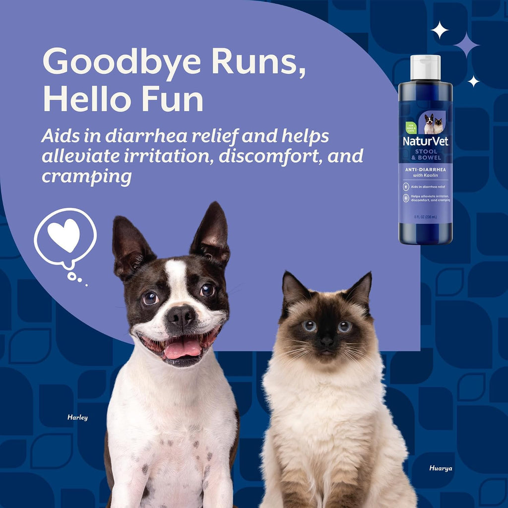 NaturVet Anti-Diarrhea Liquid Pet Supplement Plus Kaolin - 8 Oz | Alleviate Discomfort, Cramping, Irritation From Diarrhea for Dogs, Cats, Great Taste