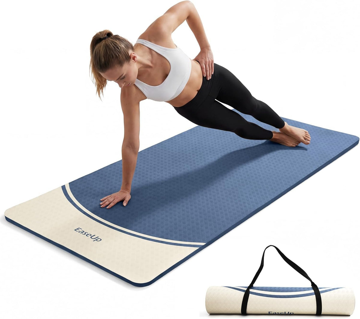 EaseUp 10mm Thick Yoga Mat, 73"×31.5" Extra Wide, Non-Slip with Strap | Extra thick 0.4inch yoga mats for Yoga,Exercise,Pilates and Fitness, for Women Men Home Workout