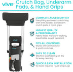 Vive Crutch Pads, Bag, & Hand Grips (5 PCS) - Crutches for Adults Armpit