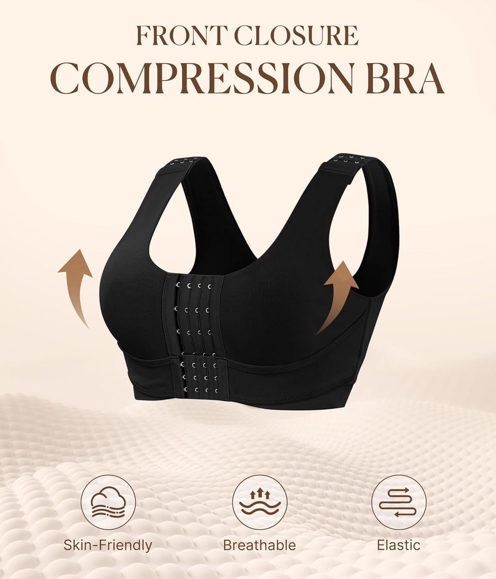 BRABIC Womens Wireless Front Closure Bra Post Surgery Compression Mastectomy Surgical Support Full Coverage Bralette