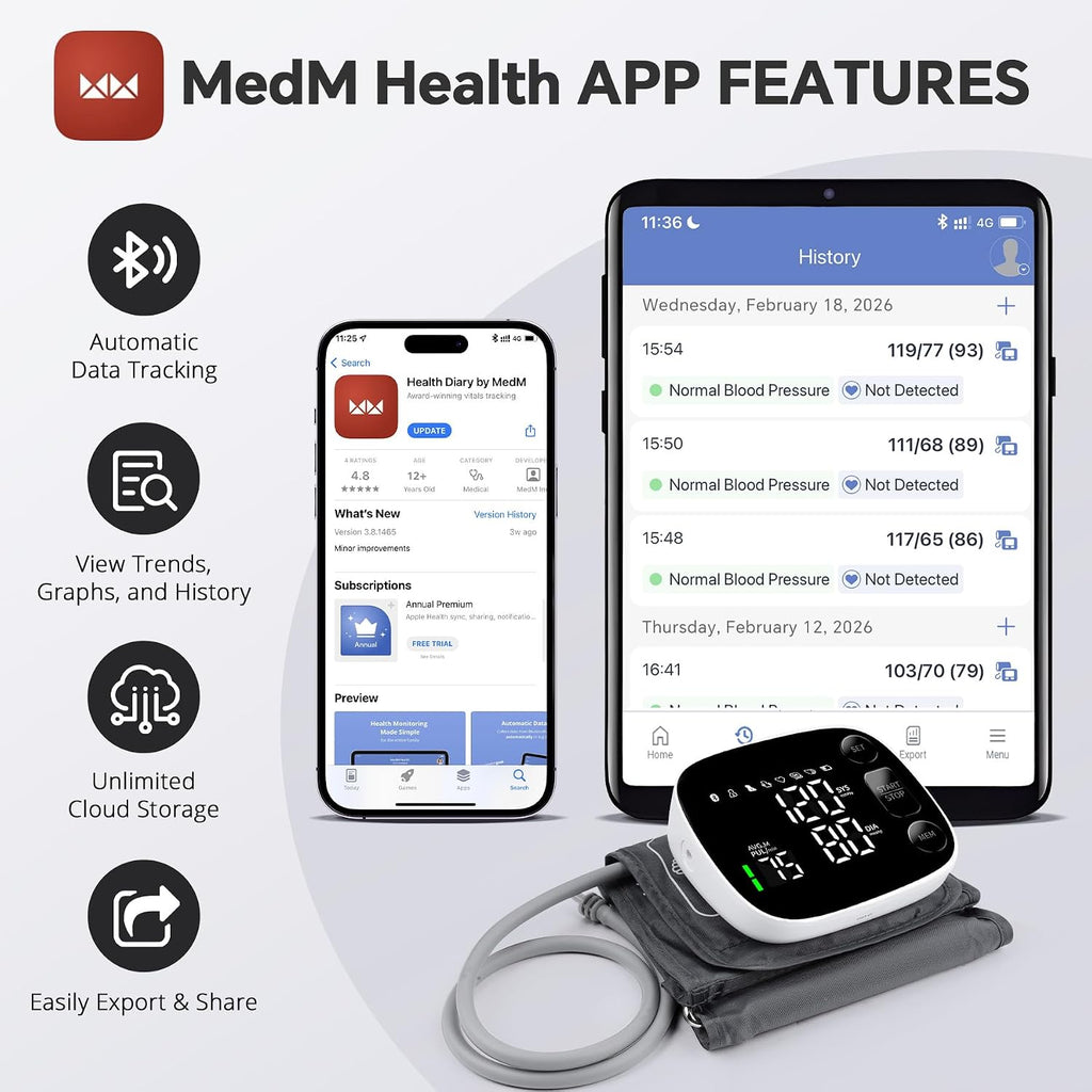 Oklar Blood Pressure Monitor Bluetooth Upper Arm BP Machine for Home Use | FDA-Cleared, Clinical Accuracy, App Sync, 2x120 Memory, Large LED Backlit Display, 8.7-16.5" Adjustable Cuff with Storage Bag