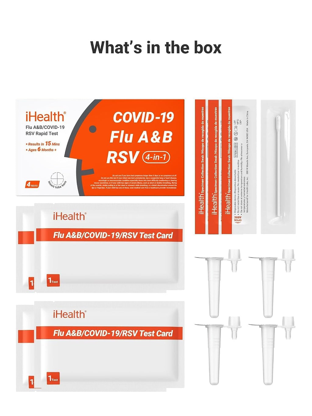 iHealth RSV Test + Flu A/B + COVID-19 Test, 4-in-1 Rapid Home Test, 4 Tests