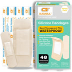 Waterproof Silicone Bandages for Sensitive Skin Variety Pack | 48 Counts Painless Removal Hypoallergenic Latex Free 0.75"x3" (36 Counts) and 1.63"x4" (12 Counts)