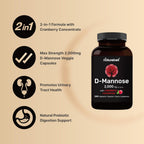 Double Strength D-Mannose with Cranberry Pills, 1000mg Per Serving, 200 Capsules, 2 in 1 Formula, Flush Impurities, Supports Urinary Tract Cleanse in Women and Prostate Health in Men