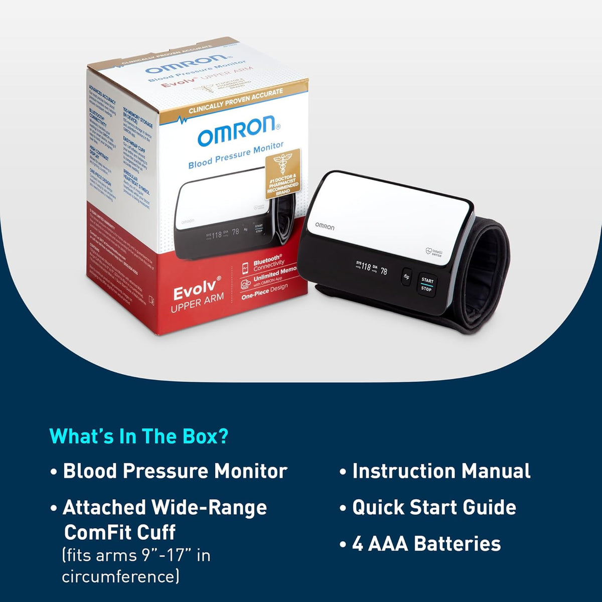 OMRON Evolv Wireless Blood Pressure Monitor & Upper Arm Blood Pressure Cuff | For Home Use - #1 Doctor & Pharmacist Recommended Brand - Clinically Validated - Connect App