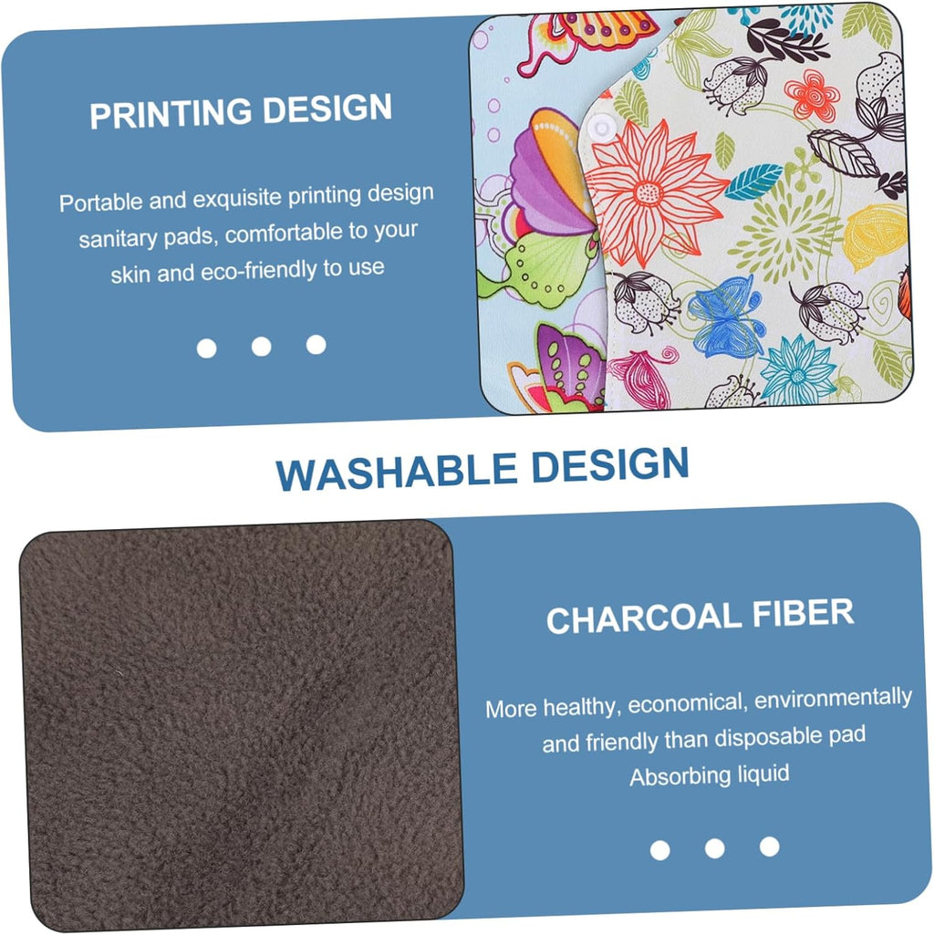 Baluue Menstrual Pads Reusable Washable Bamboo Charcoal Sanitary Pads Sizes 6, 9, 10 for Sensitive Skin Overnight Use 3 Pcs Random Color