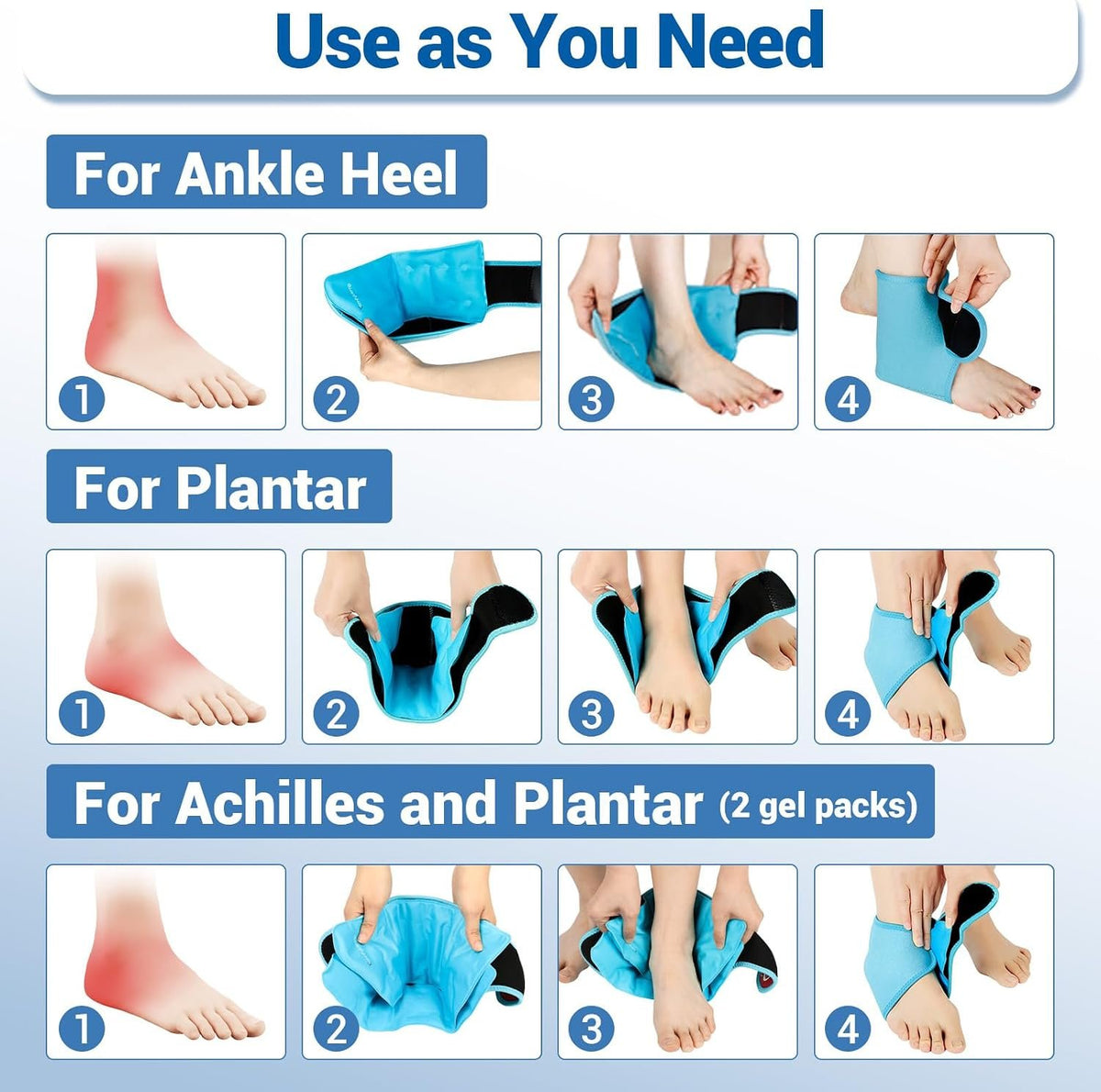 Comfytemp Ankle Ice Pack Wrap Brace for Swelling, Foot Pain Relief Reusable | FSA Eligible HSA, 2 Gel Ice Packs for Injuries Reusable, Hot Cold Compress for Plantar Fasciitis Relief, Achilles Tendonitis,
