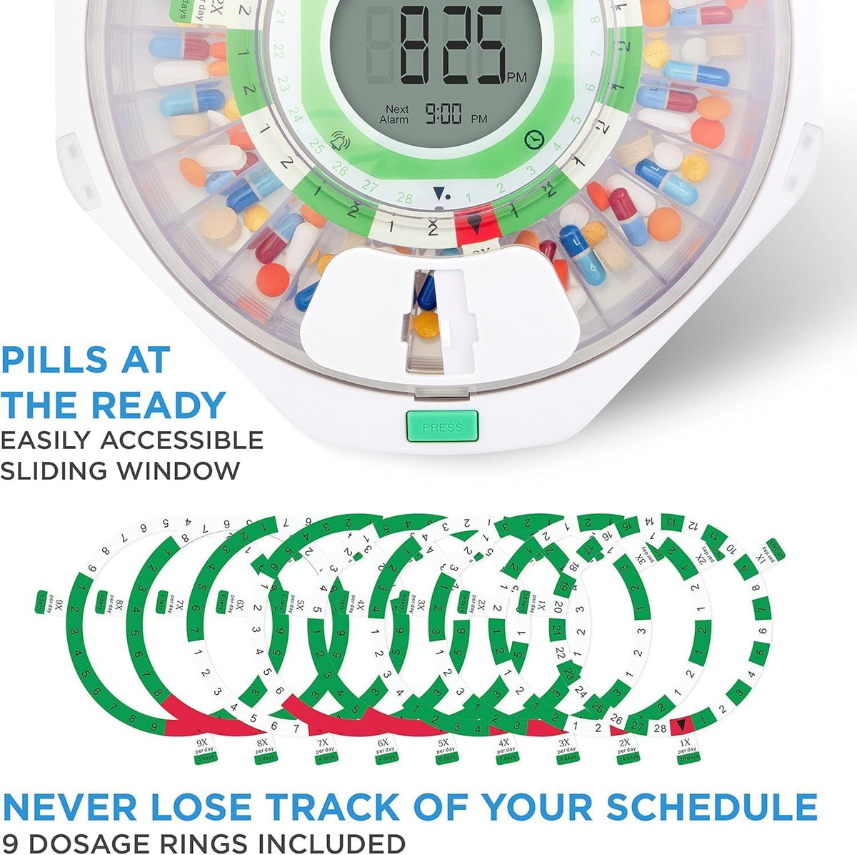 LiveFine 28-Day Locking Automatic Pill Dispenser with Alarm, Clear Lid