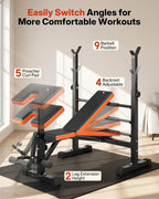 YOLEO 6-in-1 Weight Bench Set, 880LBS Adjustable Bench with Rack & Curl Pad | FID Adjust 41" Bench, Preacher Curl, Fits 5-6 ft Olympic Bar, Foldable Storage, Reinforced Steel Frame for Full-body Training