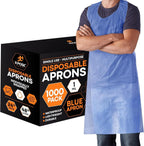 Xpose Safety 1000 Pack Blue Plastic Disposable Bulk Aprons, Individually Wrapped Waterproof Polyethylene Aprons for Cooking, Food Prep & Cleaning, 1 Mil Plastic, 24" x 48"