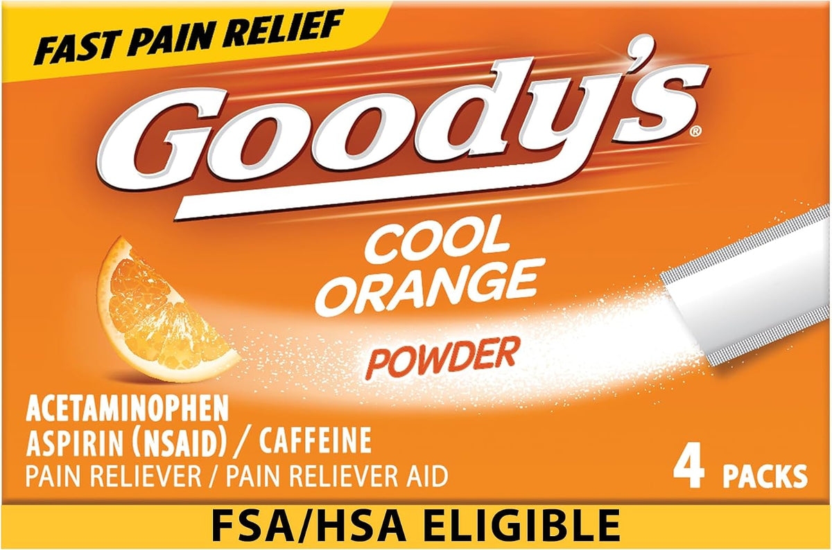 Goody's Extra Strength Headache Powder, Cool Orange Flavor, Dissolve Packs, 4 Individual Packets