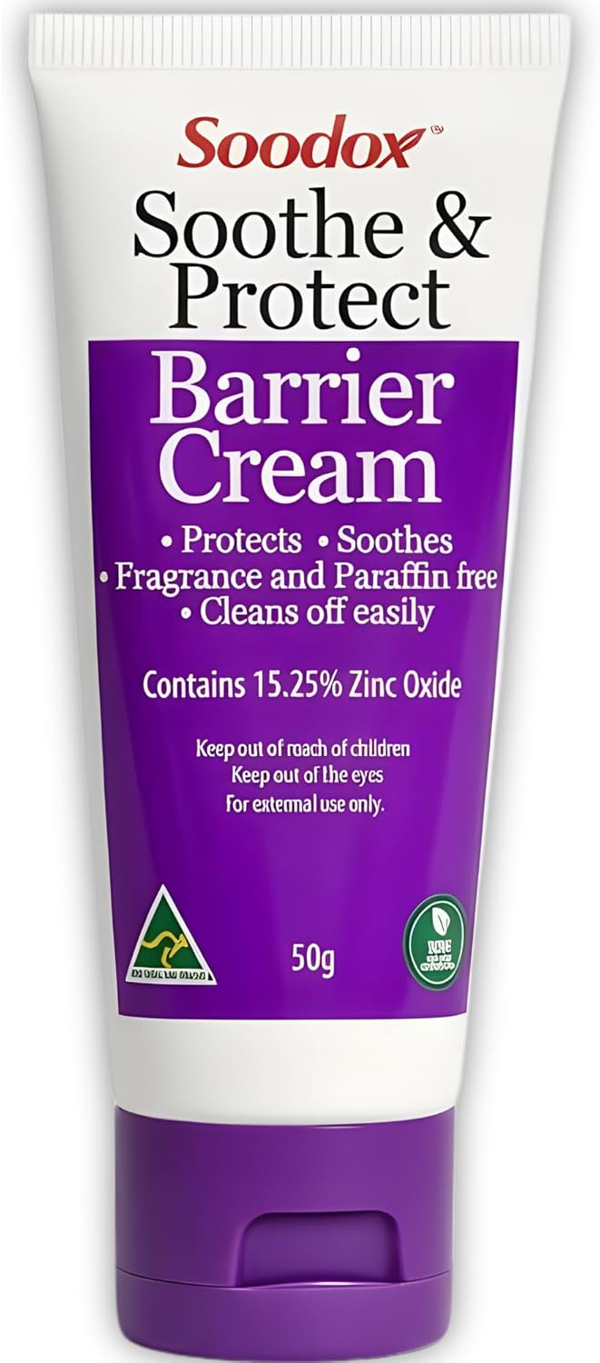Soodox Soothe & Protect Barrier Cream 50g – 15.25% Zinc Oxide Nappy Rash & Skin Barrier Cream for Babies, Children & Adults, Sensitive Skin, Fragrance Free, Australian Made & Owned