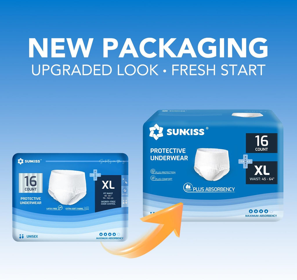 SUNKISS TrustPlus Incontinence and Postpartum Underwear for Men and Women, Disposable Protective Underwear with Overnight Comfort Absorbency, XLarge, 16 Count