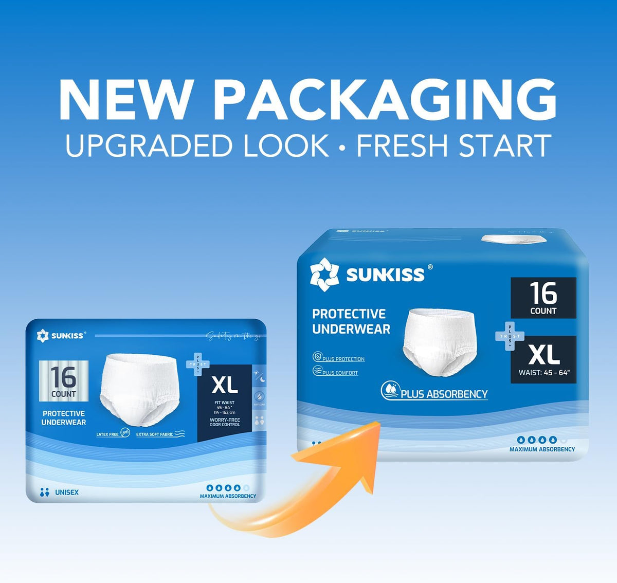 SUNKISS TrustPlus Incontinence and Postpartum Underwear for Men and Women, Disposable Protective Underwear with Overnight Comfort Absorbency, XLarge, 16 Count